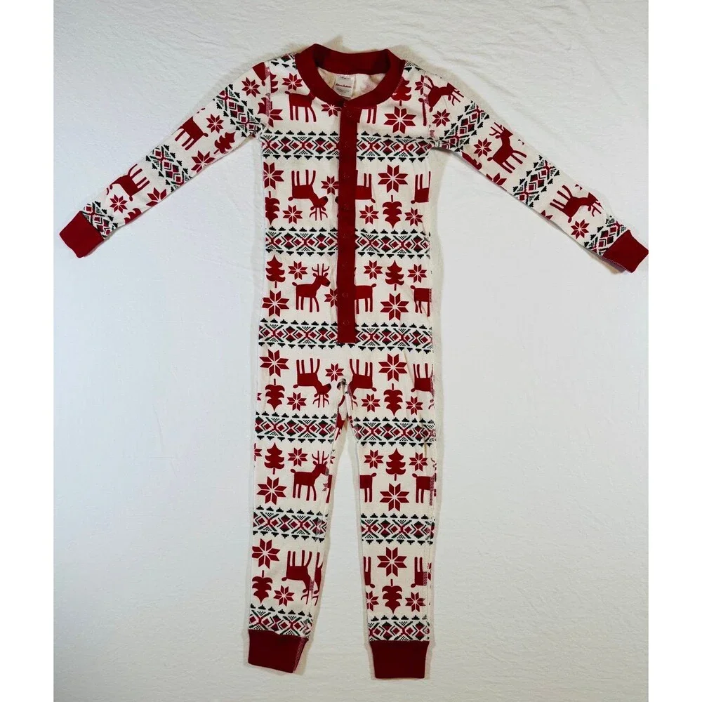 NWOT Hanna Andersson Dear Deer Holiday Long John with snaps. Size 110 CM / US 5